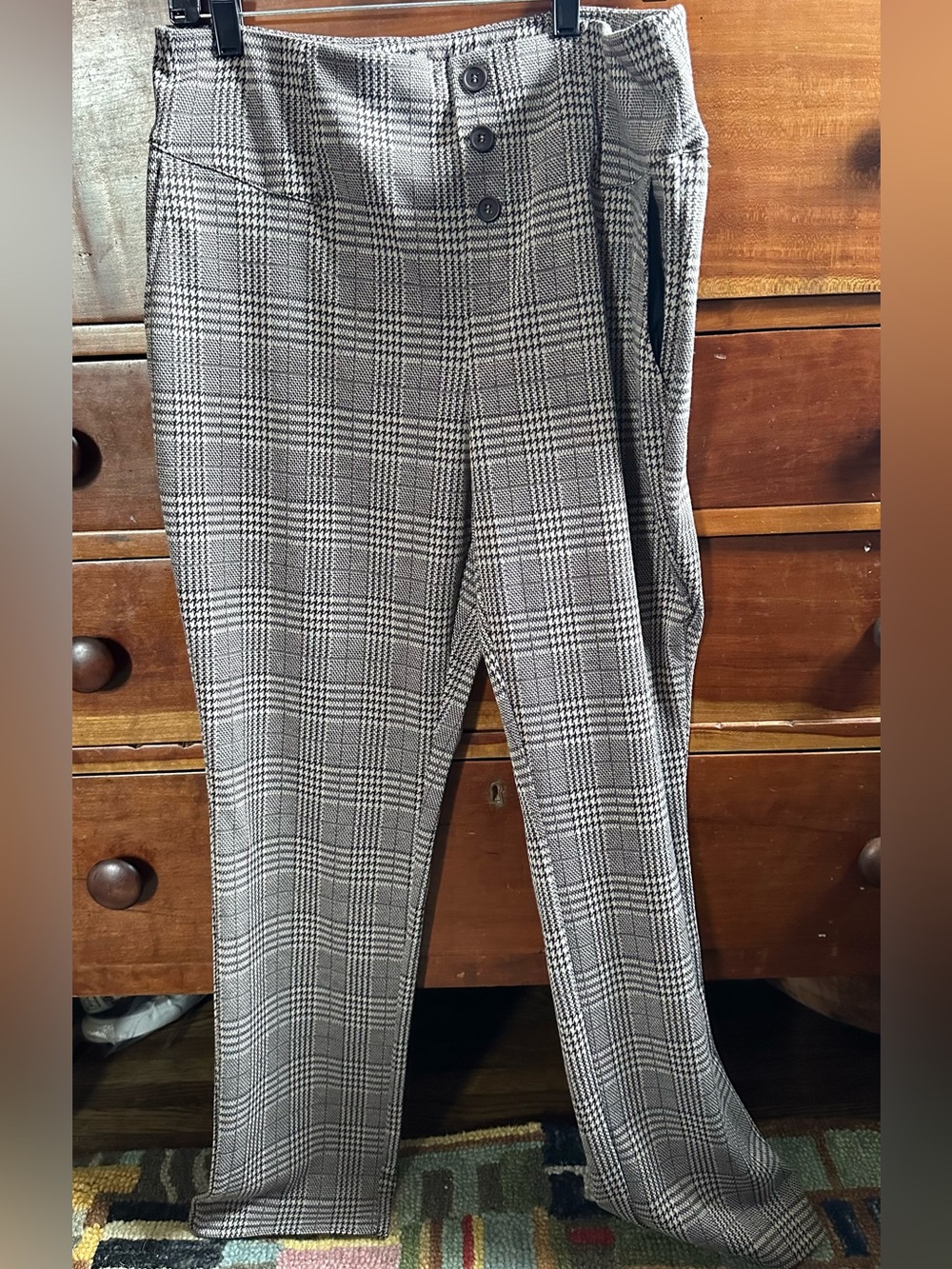 HALARA Brown Houndstooth Plaid Pull On Pants